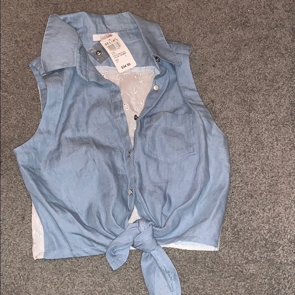 Chambray tie front shirt